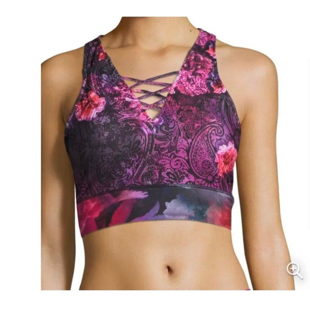 Nanette Lepore Cropped Sports Bra Paisley Print Medium Criss Cross Front